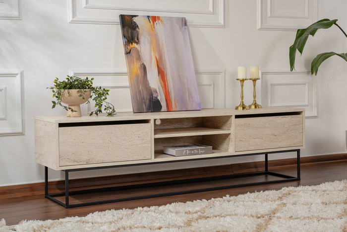 Hanah Home Escape 180 Soporte de TV Negro y Travertino Hanah Home Escape 180 Soporte de TV Negro y Travertino